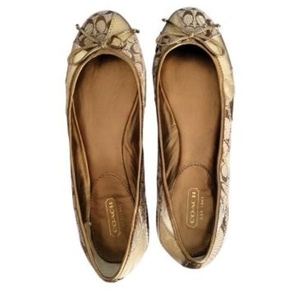 Coach Ariell Patchwork Monogram Signature Gold Flat Ballet Slip On Shoe Women 9 - Picture 4 of 9